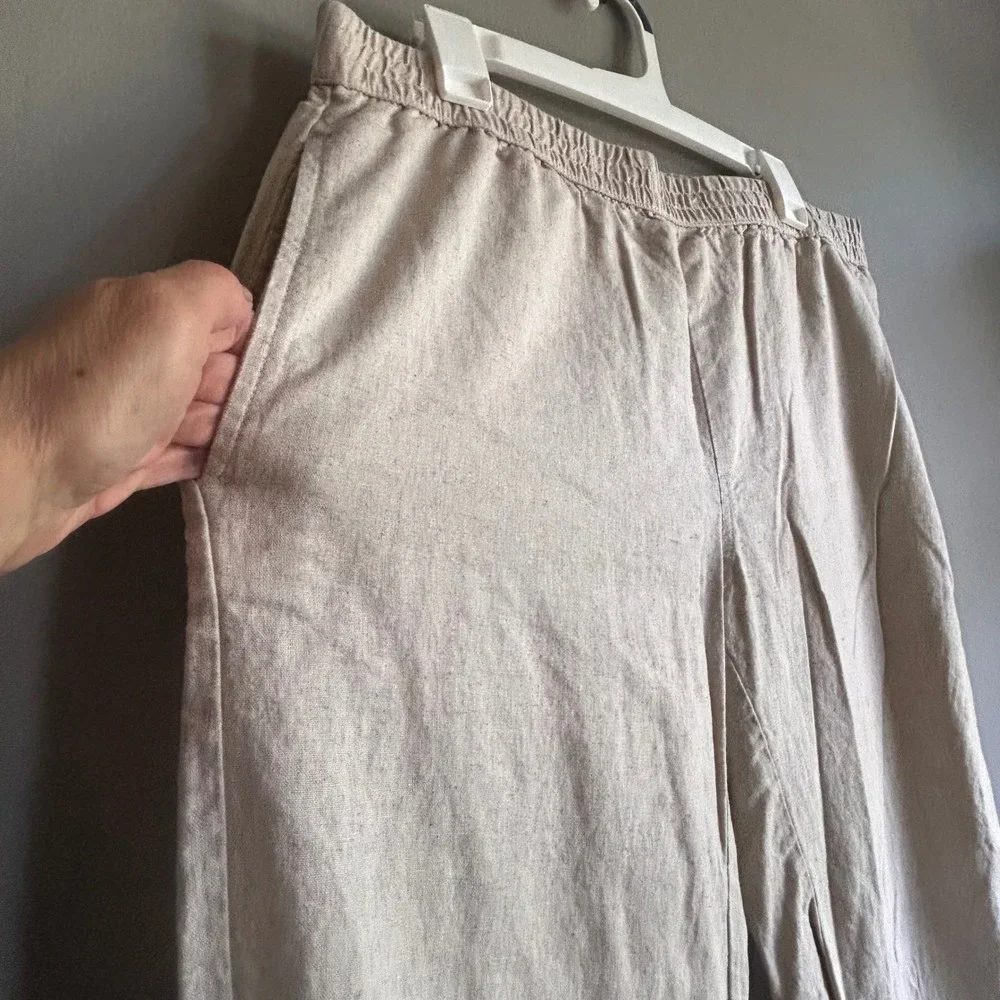 Goodfellow & Co Mens Linen Blend Elastic Waist Pants Beige Oatmeal Large